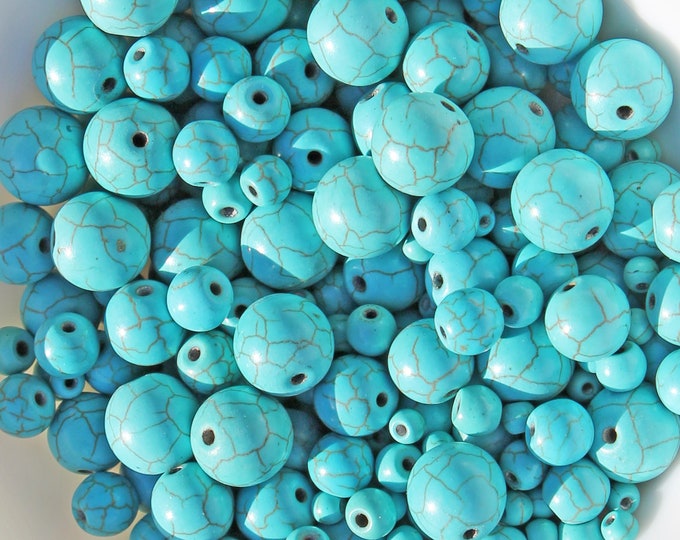 200+ Round Beads ALL SIZES Imitation Synthetic Turquoise Blue Jewelry Making 4 6 8 10 12 mm Stone Beads Necklace,Bracelet,Earrings Crafts