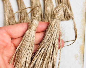 Natural Jute Burlap Twine Rustic Tassel Tassels 2.75” or 3.9” w/Hanging Loops Farmhouse Wood Bead Garlands, Embellishing Crafts & More