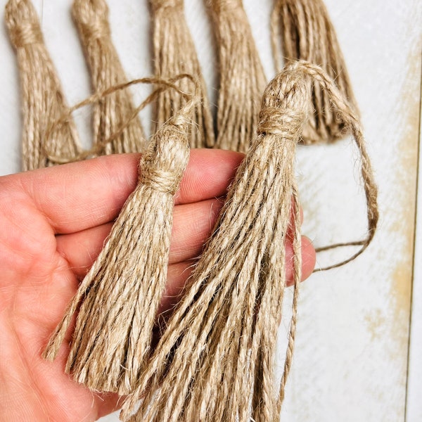 Natural Jute Burlap Twine Rustic Tassel Tassels 2.75” or 3.9” w/Hanging Loops Farmhouse Wood Bead Garlands, Embellishing Crafts & More