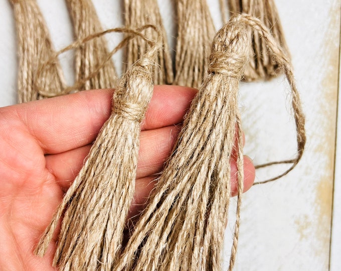 Natural Jute Burlap Twine Rustic Tassel Tassels 2.75” or 3.9” w/Hanging Loops Farmhouse Wood Bead Garlands, Embellishing Crafts & More