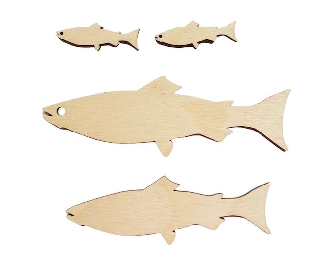 ALL SIZES BULK (12pc to 100pc) Unfinished Wood Laser Cutout Salmon Fish Earring Earrings Jewelry Blanks Shape Craft Made in Texas