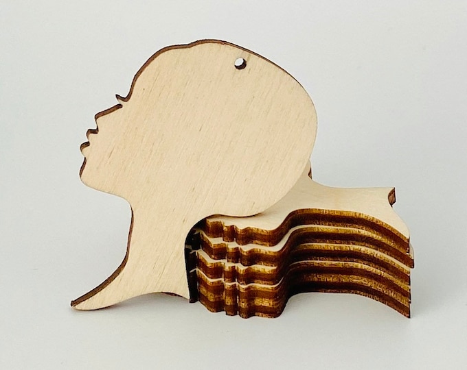 BULK (12pc to 48pc) Unfinished Wood African Woman Women Face Silhouette Dangle Earrings Jewelry Blanks Ornaments Charms Crafts