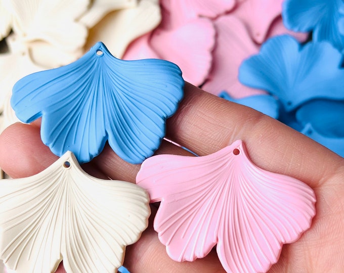 Clearance 12pcs Blue, Pink or Cream Gingko Petal Flower Pendant Leaf Mermaid Tail Charms w/ Connector Holes Earring Making