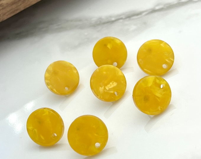 12 Acrylic 14mm Round Stud Post Yellow  Earrings & Backs Connector Loop Holes Dangle Style Earring Findings Jewelry Making