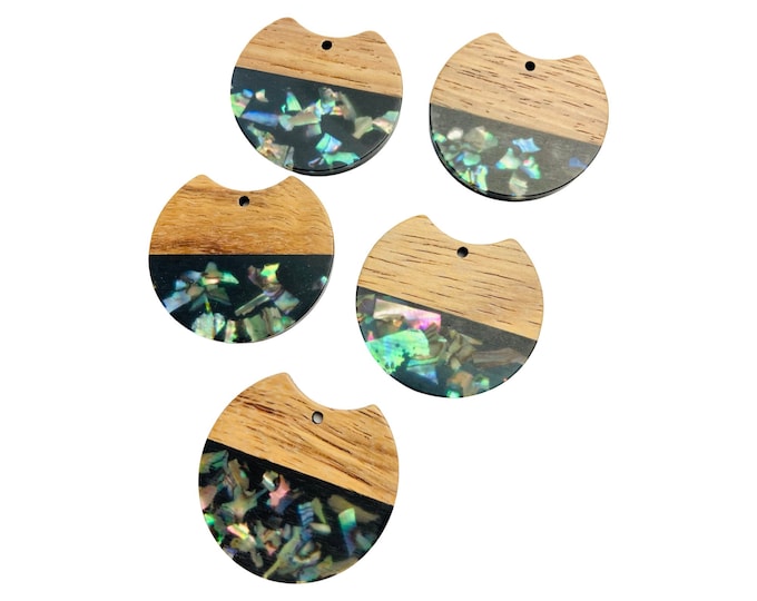 Clearance 10pcs Acrylic & Wood 34mm Black Rainbow Round Hoop Beads Charms w/ Connector Loop Holes Earrings Earring Jewelry Making