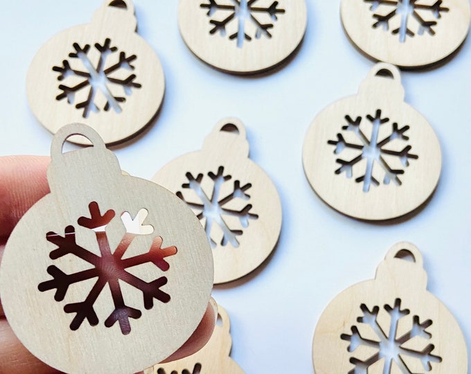 ALL SIZES BULK (12pc to 100pc)G Unfinished Wood Laser Cutout Snowflake in Xmas Bulb Earring Jewelry Blanks Ornaments Crafts Made in Texas