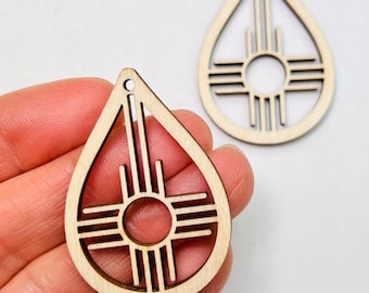 Zia Teardrop Earring Blanks, Unfinished Wood New Mexico Sun Cutout