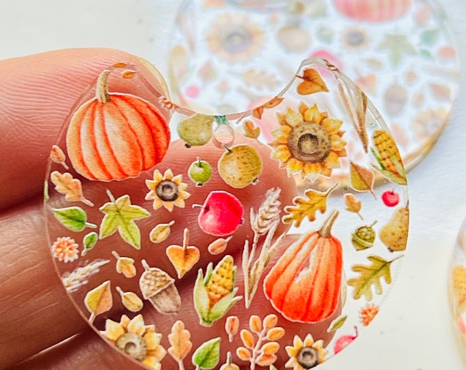Pick your Shape! Fall Pumpkin Sunflower Acorn Leaf Patterned Acrylic Earring Blanks