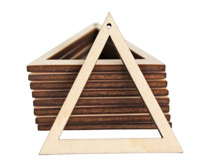ALL SIZES BULK (12pc to 100pc) Unfinished Wood Laser Cutout Triangle Frames Dangle Earring Jewelry Blanks Charms Shape Crafts Made in Texas