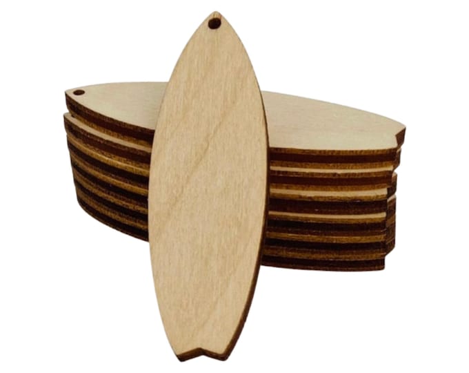 ALL SIZES BULK (12pc to 100pc) Unfinished Wood Laser Cutout Solid Surfboard Surf Board Earring Jewelry Blanks Charms Crafts Made in Texas
