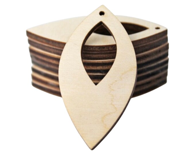 ALL SIZES BULK (12pc to 100pc) Unfinished Wood Laser Pointed Oval Cutout Hanging Dangle Earring Earrings Jewelry Blanks Crafts Made in Texas