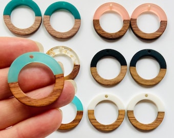 Clearance 10 Pieces Resin & Wood 28mm Earrings Hoop Hoops Beads Charms with Connector Loop Hole Earring Findings Jewelry Making Craft