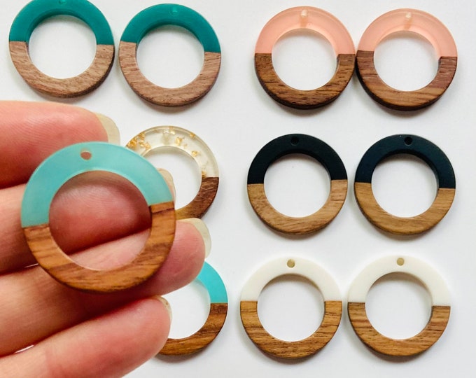 Clearance 10 Pieces Resin & Wood 28mm Earrings Hoop Hoops Beads Charms with Connector Loop Hole Earring Findings Jewelry Making Craft
