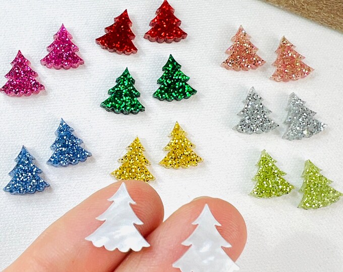 Glitter Christmas Tree Stud Blanks, Acrylic Glitter Christmas Earring Making Supplies Blanks