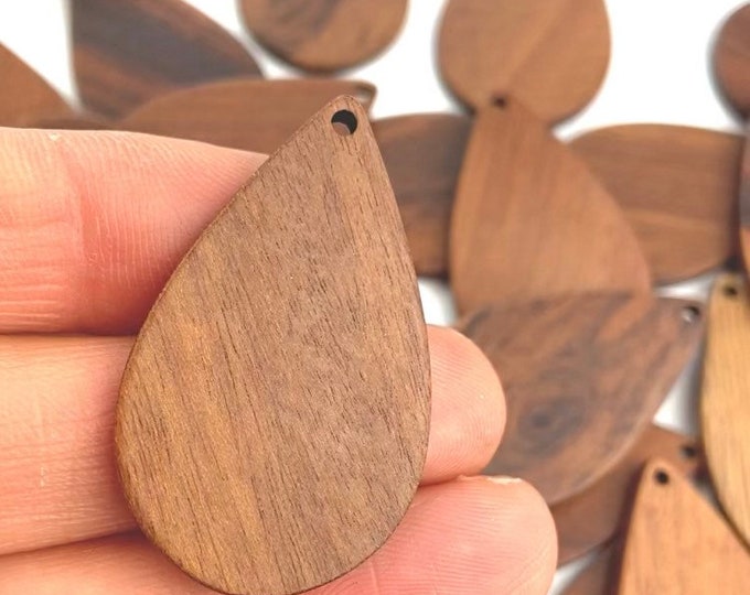 Clearance 20pcs  Lightweight Natural Wood 39mmx23mm Solid Teardrop Hoop Hoops with Cutout Earring Earrings Charms Jewelry Making Crafts