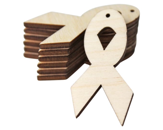 Many Sizes (12pc to 100pc) Unfinished Wood Laser Cutout Awareness Ribbon Ribbons Dangle Earrings Jewelry Blanks Shape Crafts Texas Made