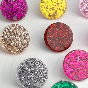 Glitter Studs 14mm Earrings 12pcs Earrings & Backs w/Connector Loop Holes Earring Findings Gold Silver Green Red Rainbow Pink Blue Yellow image 4