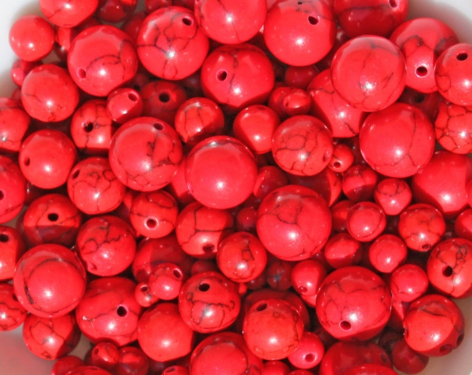 200+ Round Beads ALL SIZES Imitation Synthetic Turquoise Red Jewelry Making 4 6 8 10 12 mm Stone Beads Necklace,Bracelet,Earrings Crafts