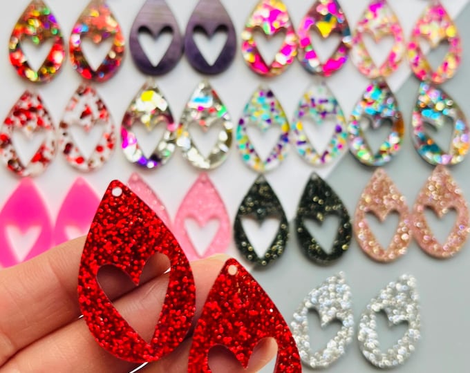 Grab Bag Special -24 Pieces/12 Pairs Acrylic Heart Teardrop DIY Earring Making Blanks Valentines Day