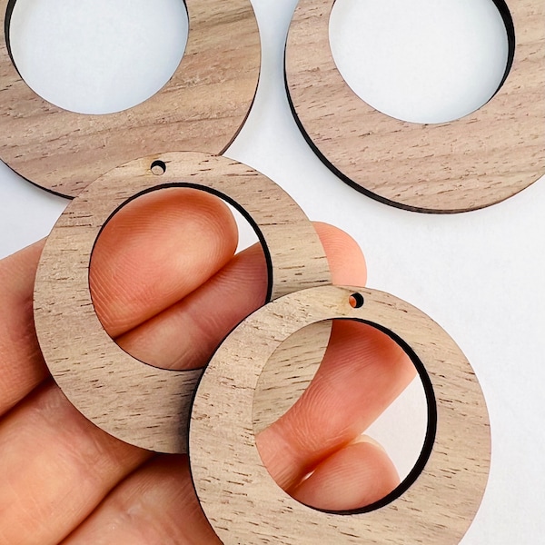 Walnut Wood Wooden Hoops with Cutouts for Earring Making