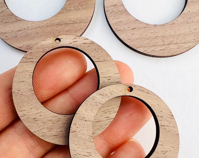 Walnut Wood Wooden Hoops with Cutouts for Earring Making