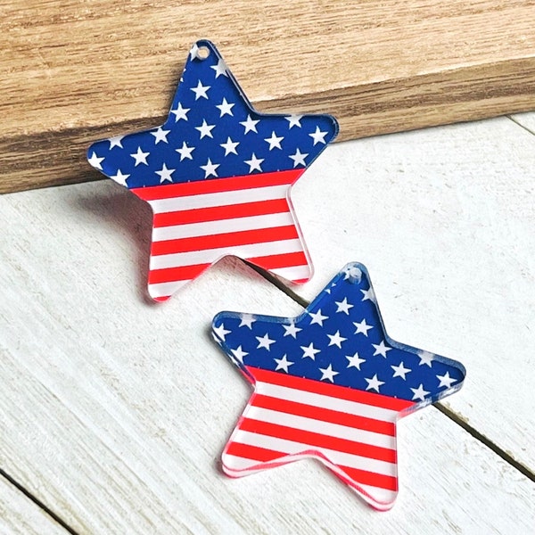 All Sizes Patriotic Stars and Stripes Acrylic Earring Blanks, DIY Earrings, 4th of July Earring Blanks, Earring Making Supplies