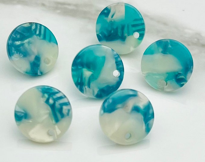 12 Acrylic 14mm Round Stud Post Blue and White Earrings & Backs Connector Loop Holes Dangle Style Earring Findings Jewelry Making