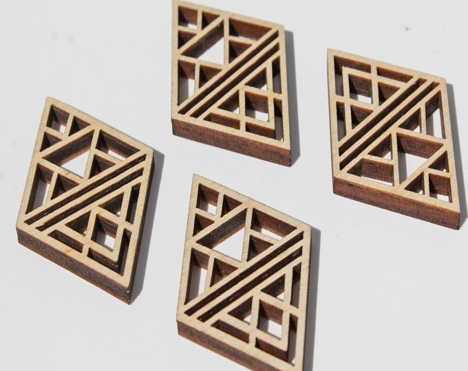 BULK (12pc to 100pc) Unfinished Wood Diamond Shape With Triangle Lines Cutouts Dangle Earring Jewelry Blanks Shape Crafts Made in Texas