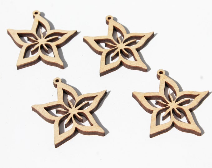BULK (12pc to 100pc) Unfinished Wood Flower Floral Shape With Cutouts Dangle Earring Jewelry Blanks Shape Crafts Made in Texas