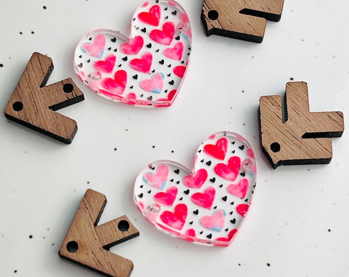 DIY Heart Arrow Earrings Blanks, Pink Acrylic & Walnut Wood