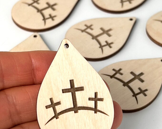 ALL SIZES BULK (12pc to 24pc) Unfinished Wood Laser Cutout Teardrop Cross Earrings Jewelry Blanks Painting Crafts Made in Texas