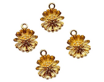 10 Pieces- 18K Gold Plated Brass Tiny Daisy Sunflower Flower Charms Pendant Bracelet, Necklace, Earrings, Keychain Charm 9mm