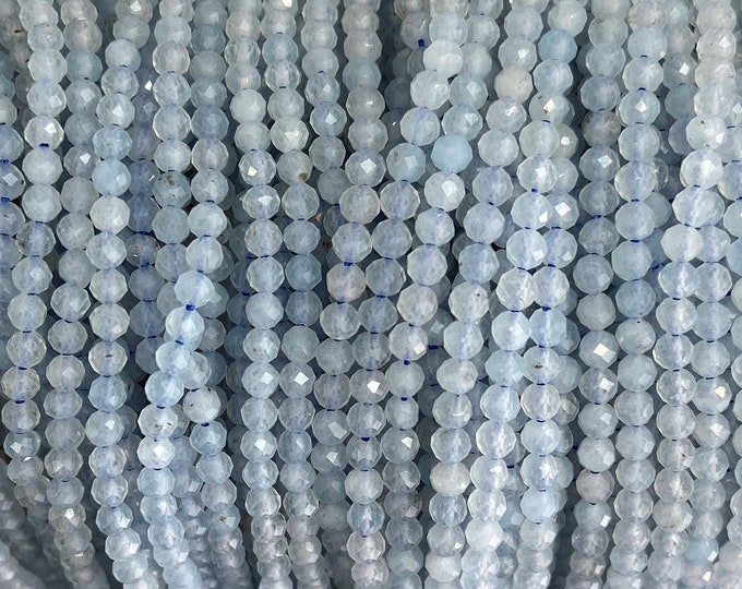 6 Strands 2mm 2 mm Tiny Aquamarine Light Blue Faceted Bead Strands Loose Beads Gemstones Necklace,Bracelet,Earring Jewelry Making Crafts