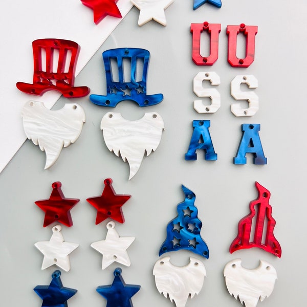 Patriotic Red, White and Blue America July 4th Acrylic Earring Blanks DIY Earrings, Earring Supplies, Jewelry Blanks