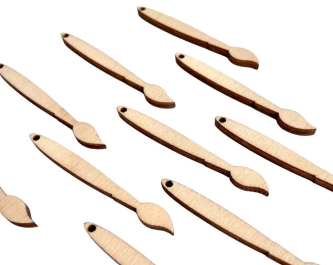 ALL SIZES BULK (12pc to 100pc) Unfinished Wood Laser Cutout  Paint Brush Dangle Earring Jewelry Blanks Shape Crafts Made in Texas