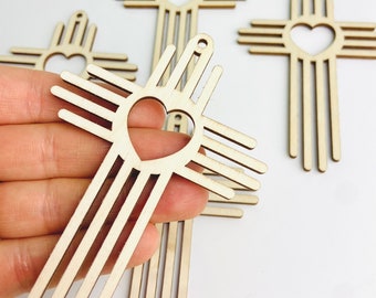 12pc or 24pc Unfinished Wood Zia Heart New Mexico Sun Symbol Cross Cutout Hanging Dangle Earring Jewelry Blanks Shape Crafts Made in Texas