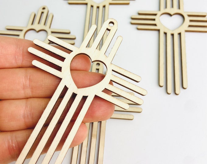 12pc or 24pc Unfinished Wood Zia Heart New Mexico Sun Symbol Cross Cutout Hanging Dangle Earring Jewelry Blanks Shape Crafts Made in Texas