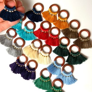22 Piece Set 2 of each color Wood Hoops Hoop Ring Fringe Tassel Tassels Great for Earrings,Jewelry, Pendant,Bracelets,Crafts and More!