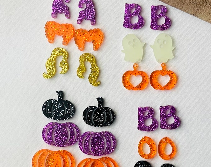 Halloween Triple Stacked Boo, Ghost, Pumpkins, Witch Acrylic Earring Blanks DIY Earrings, Earring Supplies, Jewelry Blanks