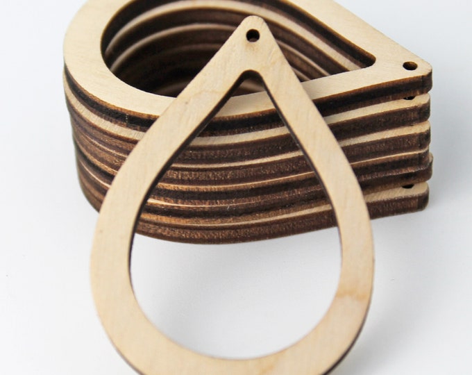 ALL SIZES BULK (12pc to 100pc) Unfinished Wood Laser Cutout Wide Teardrop Hollow Frames Earring Jewelry Blanks Shape Crafts Made in Texas
