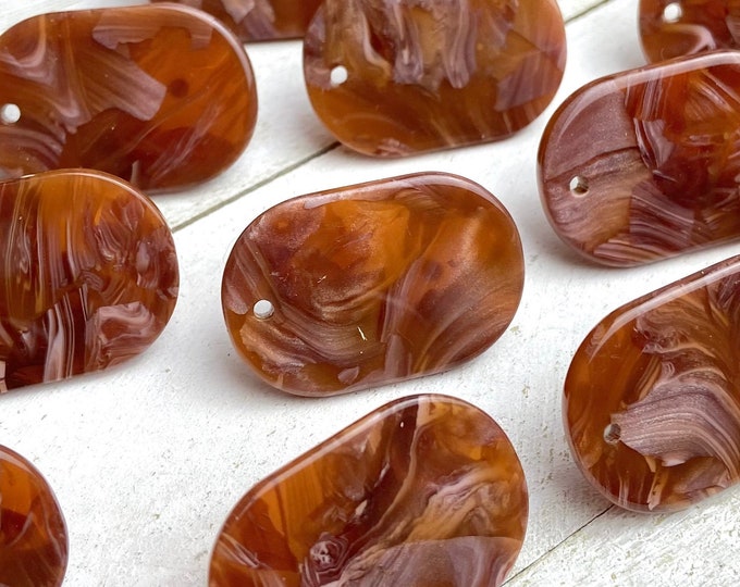 Acrylic 28x20mm Oval Round Stud Post Brown Mix Tortoise Earrings w/ Backs Connector Loop Holes Dangle Earring Findings Jewelry Making