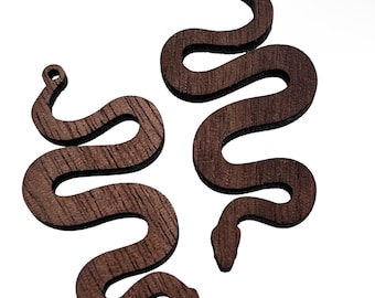 Walnut Wood Snake Earring Charms, Unfinished Lightweight Cutouts (2 Pieces)