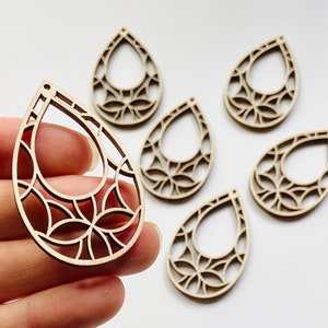 BULK (12pc to 100pc) Unfinished Wood Open Teardrop w/Lace Fancy  Flower Cutout Dangle Earrings Jewelry Blanks Shape Crafts Texas Made