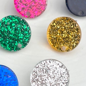 Glitter Studs 14mm Earrings 12pcs Earrings & Backs w/Connector Loop Holes Earring Findings Gold Silver Green Red Rainbow Pink Blue Yellow image 8