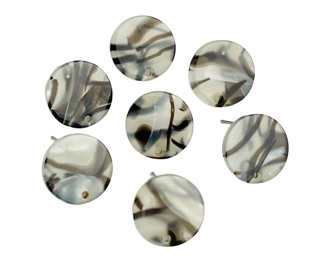 12 Acrylic 14mm Round Circle Stud Post Black & White Earrings w/ Backs Connector Loop Holes Dangle Earring Findings Jewelry Making