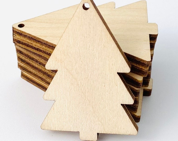 ALL SIZES BULK (12pc to 100pc) Unfinished Wood Laser Cutout Solid Christmas Pine Tree Earrings Jewelry Blanks Shape Crafts Made in Texas