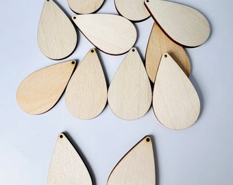 Clearance 24pcs Unfinished 2" Wood Laser Cutout Solid Teardrops Teardrop Shape Earrings Blanks Great for DIY