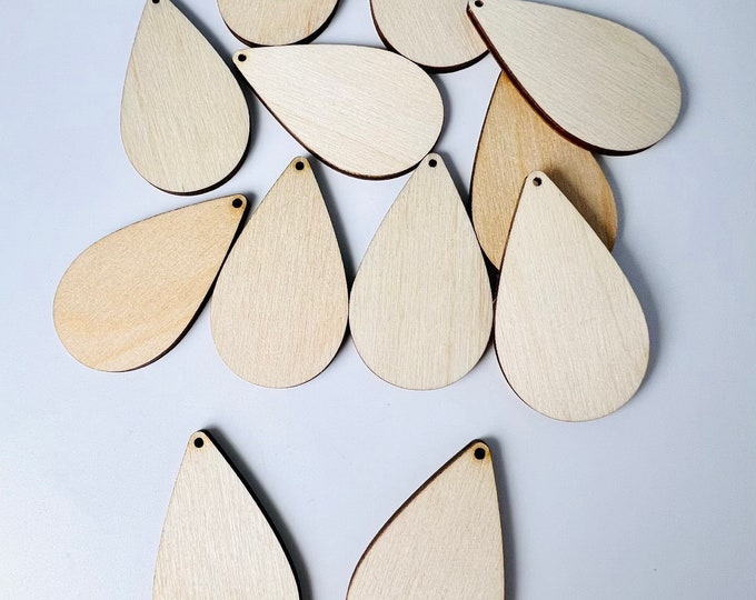 Clearance 24pcs Unfinished 2" Wood Laser Cutout Solid Teardrops Teardrop Shape Earrings Blanks Great for DIY
