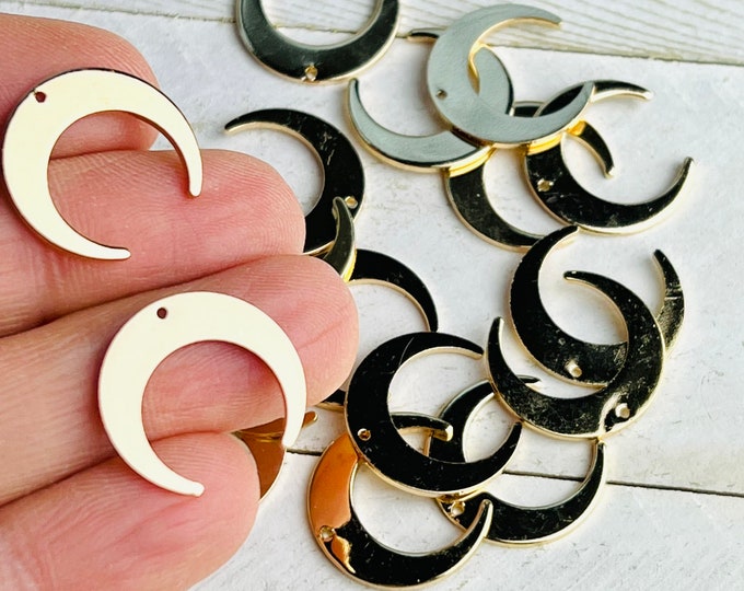 Clearance 24 Imperfect Moon Crescent  Shape Gold Plated Brass Jewelry Charms Charm  Earring Earrings Findings w/Connector Holes