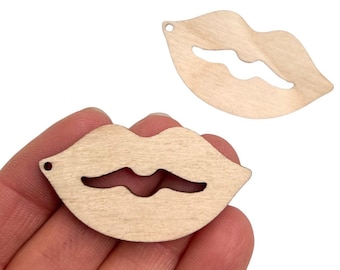 Unfinished Wood Lip Lips Earring Blanks Connectors Valentine's Day Crafts